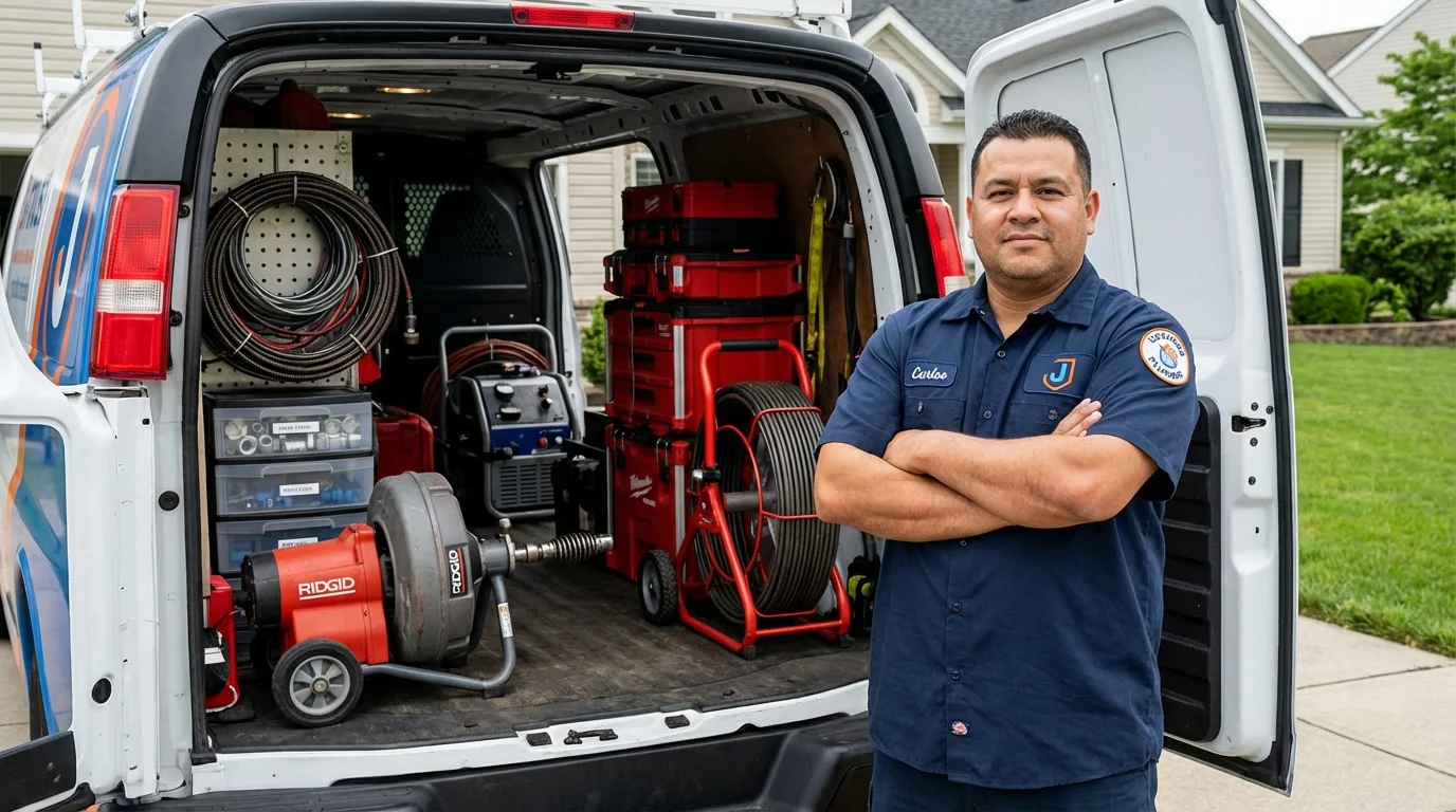 Professional drain cleaning equipment and Johns Plumbing LLC plumber in Laconia