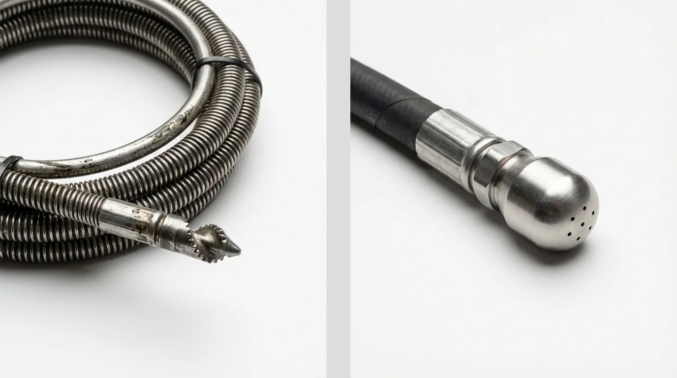 Drain snake cable and hydro jetting nozzle used for drain cleaning in Laconia, NH