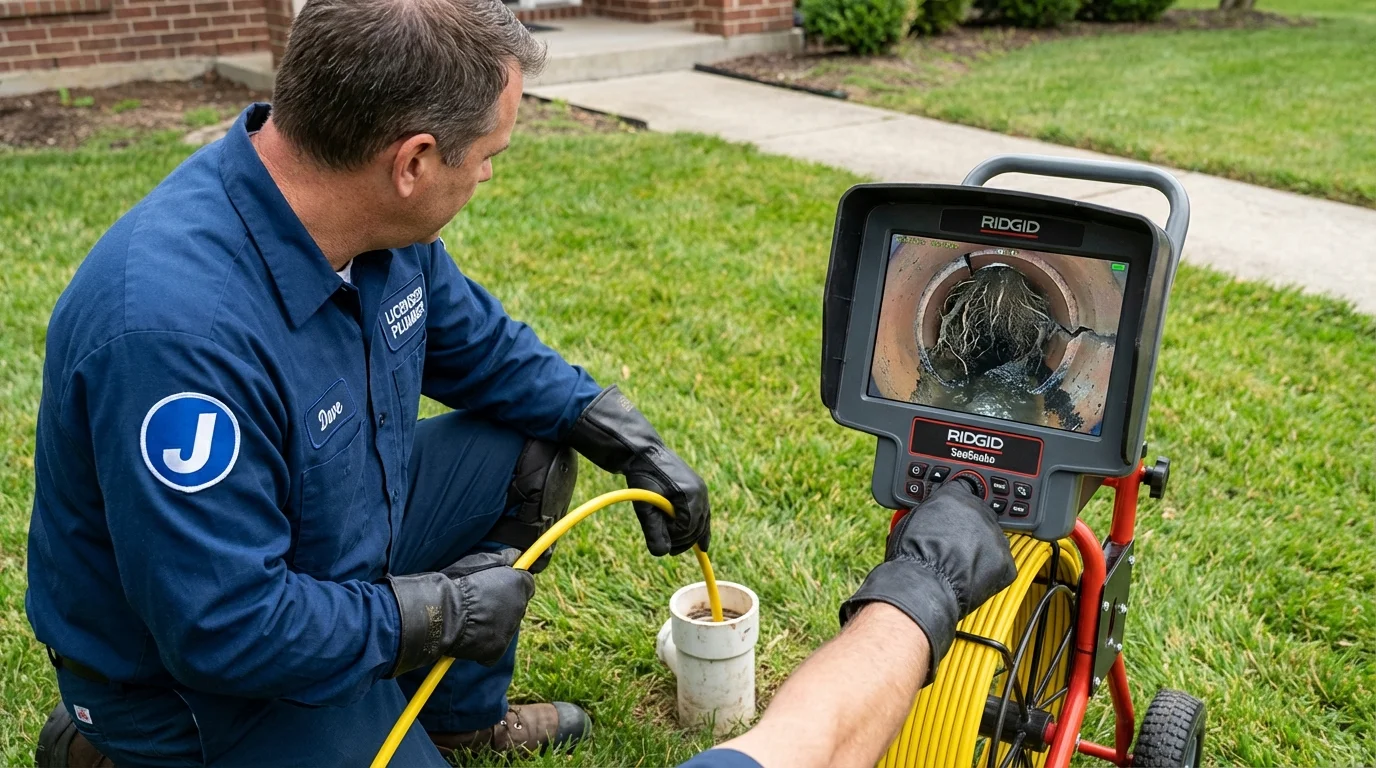 Sewer camera inspection being performed by Johns Plumbing LLC in Laconia