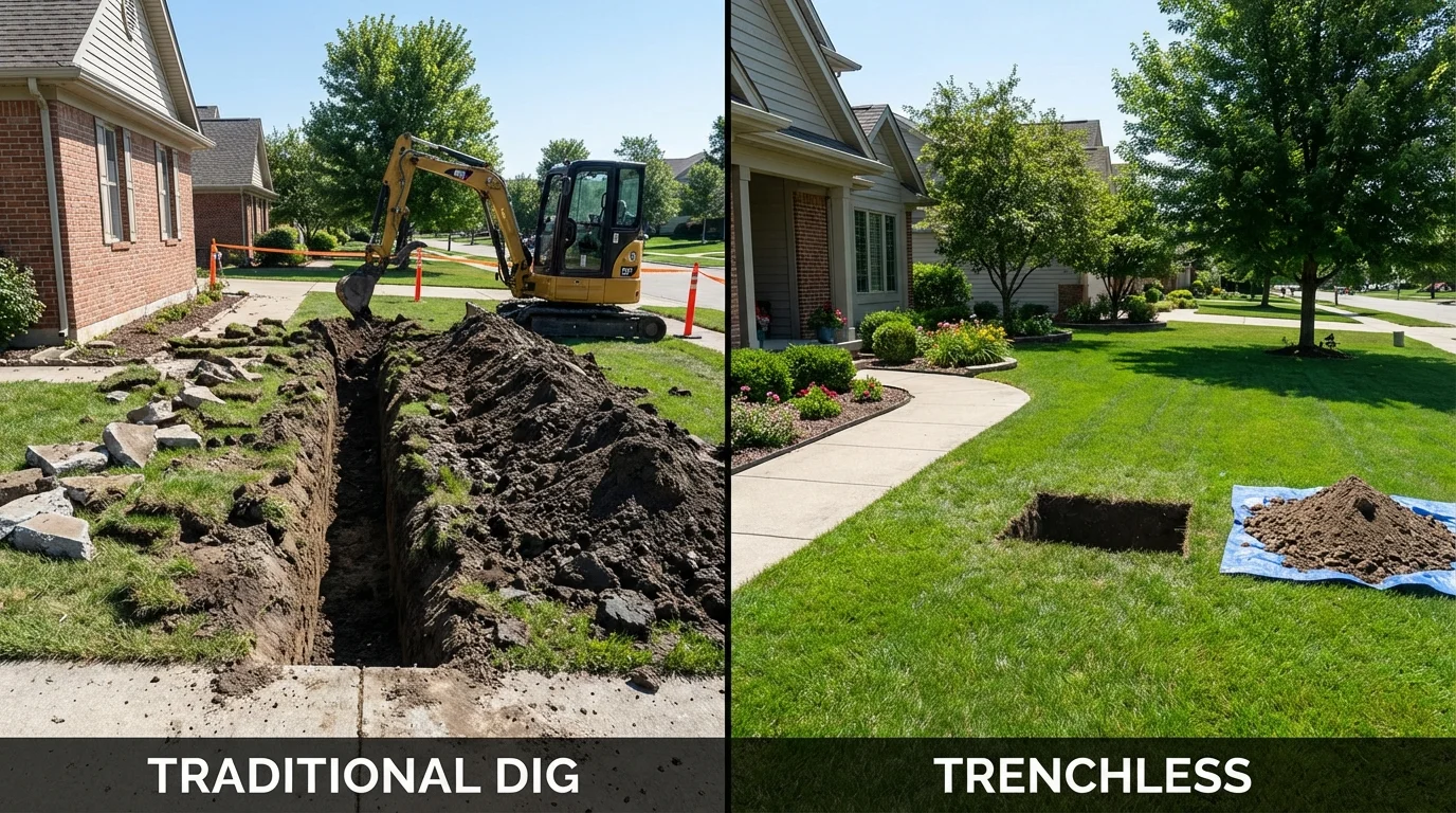Trenchless sewer repair with minimal yard damage versus traditional excavation in Laconia, NH